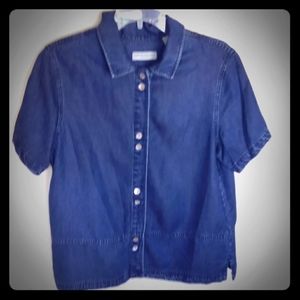 Denim shirt/jacket pearl buttons medium wash